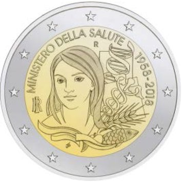 2 Euromunt van Italië uit 2018 met het motief 60 jaar Ministerie van Volksgezondheid